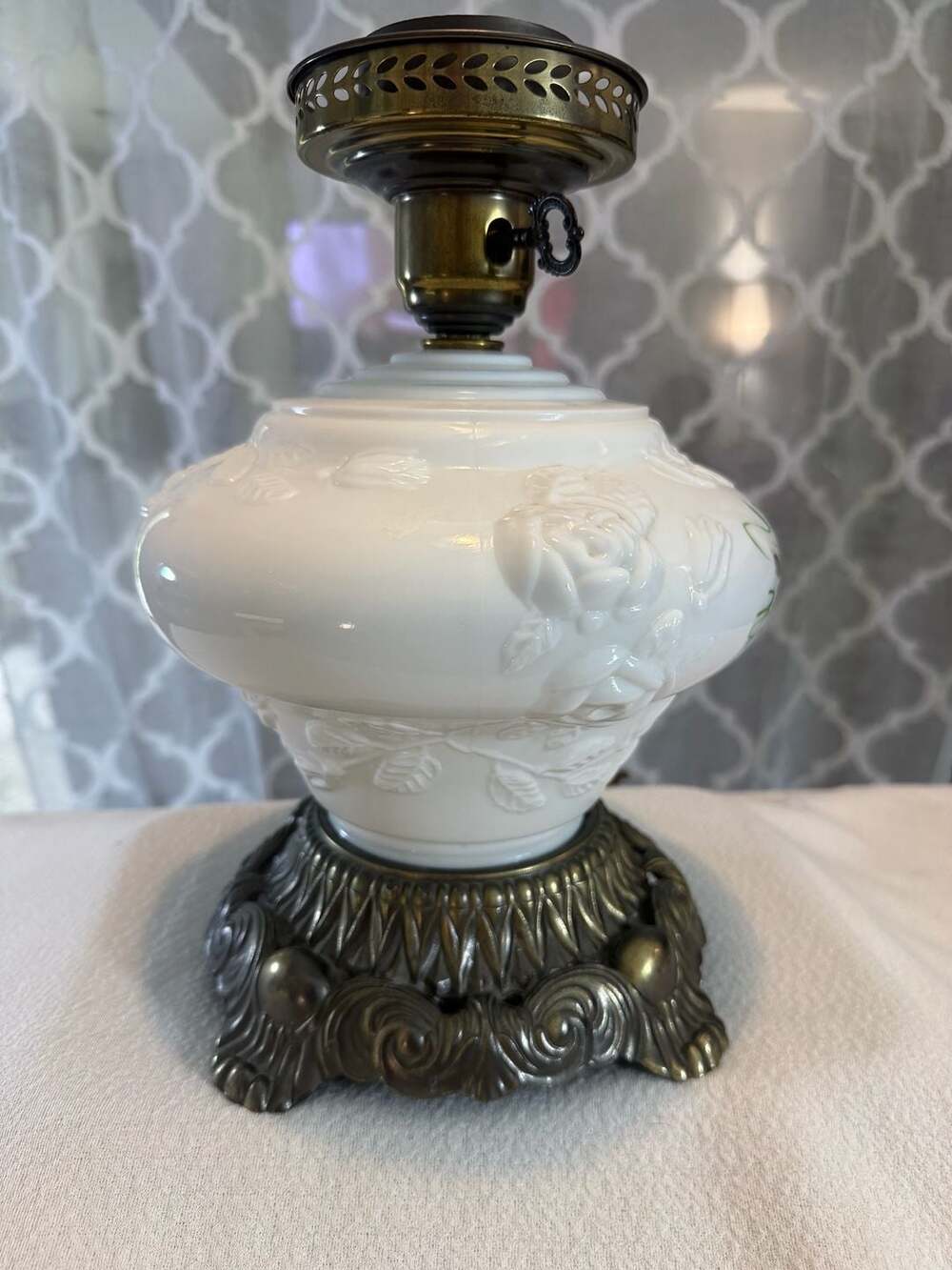 Vintage Milk Glass Hurricane Parlor Lamp - Picture 2 of 9